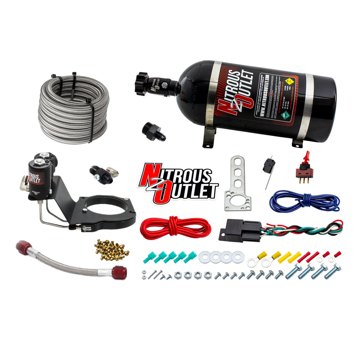 Nitrous Outlet GM 2003-2013 FAST 102mm Truck Intake Hard-line Plate System - Gas/E85 (5-55psi)(Aftermarket Fuel Rails)(50-200HP)(15lb Bottle)