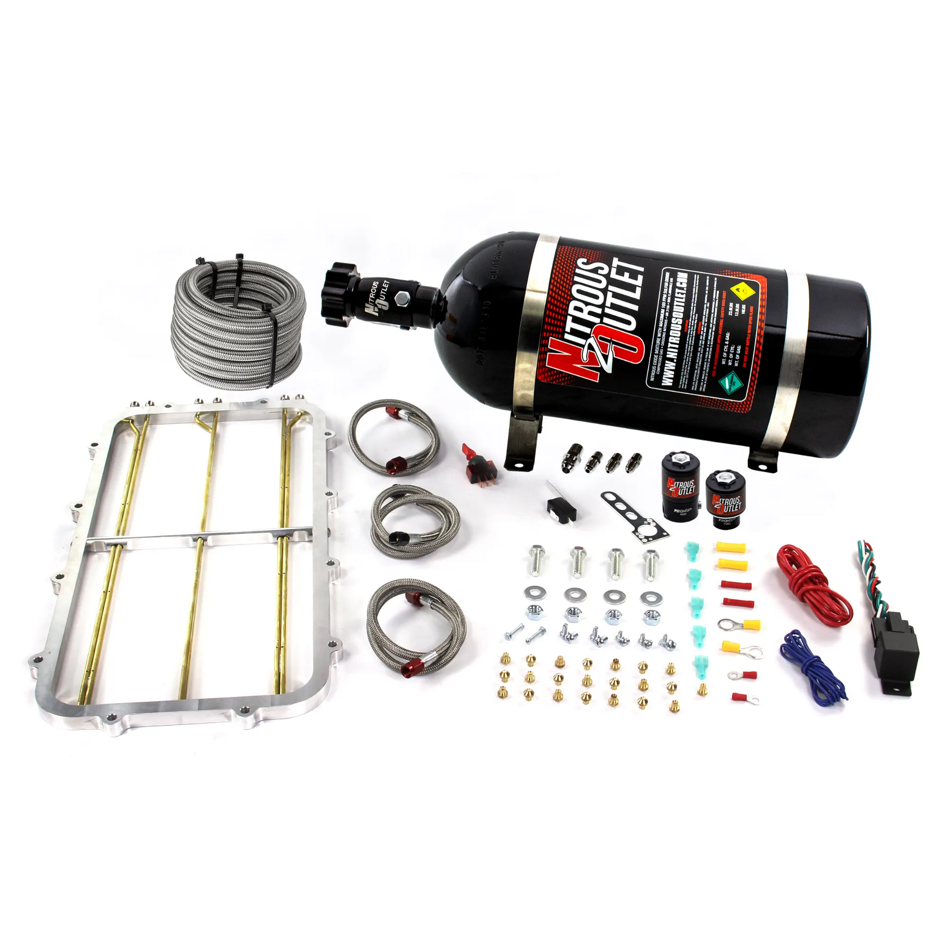 Nitrous Outlet GM Holley Hi-Ram Single Stage Intake Spacer Plate System - Gas/E85 (5-55psi)(50-300HP)(12lb Bottle)