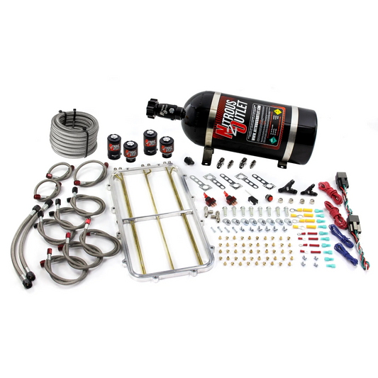 Nitrous Outlet GM Holley Hi-Ram Dual Stage Intake Spacer Plate System - Gas/E85 (5-55psi)(50-300HP)(12lb Bottle)