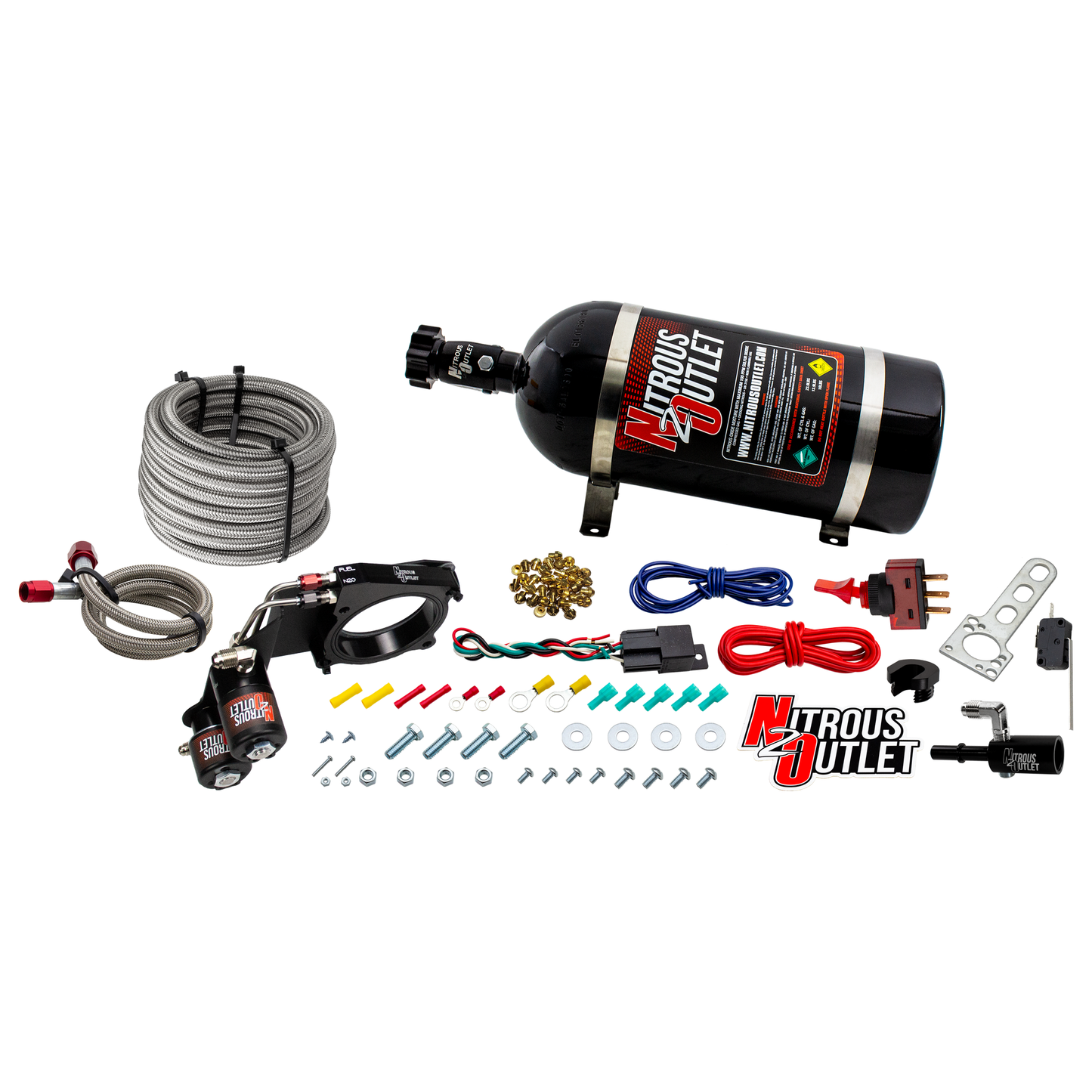 Nitrous Outlet Ford 2018-2023 Mustang GT Hard-line Plate System - Gas/E85 (5-55psi)(50-200HP)(12lb Bottle)