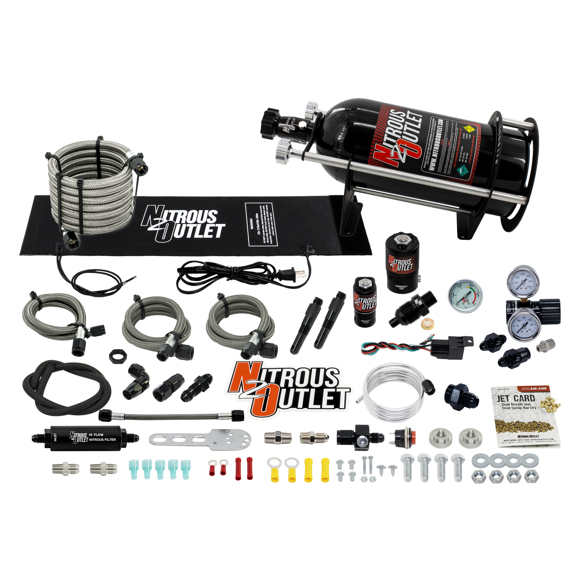 Nitrous Outlet Dry Dual Nozzle Boost-N-Juice System Package (50-300 HP)(Horizontal Mount)(5lb Bottle)