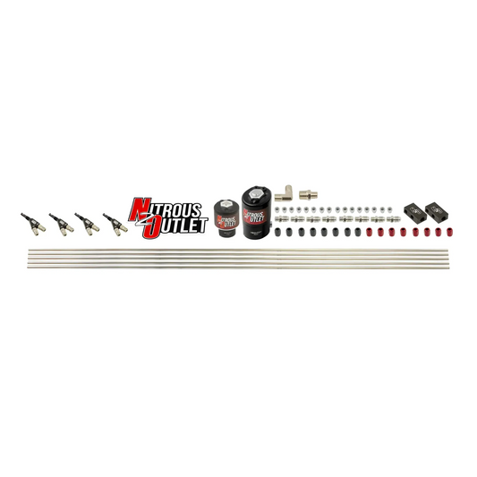 Nitrous Outlet 4 Cylinder Solenoids Forward Direct Port Plumbers Kit - .122 Nitrous Solenoid/.177 Fuel Solenoid/Distribution Blocks/90 Degree Discharge Nozzles