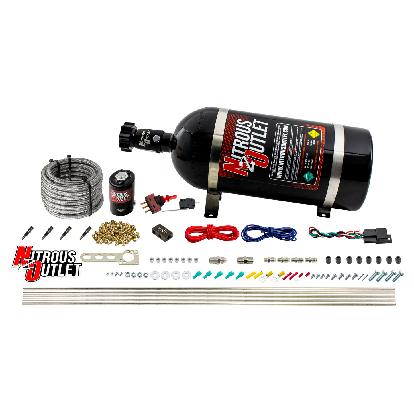 Nitrous Outlet Dry 4 Cylinder Direct Port System - .122 Nitrous Solenoid/Distribution Block/SBT Nozzles (50-250HP)(15lb Bottle)