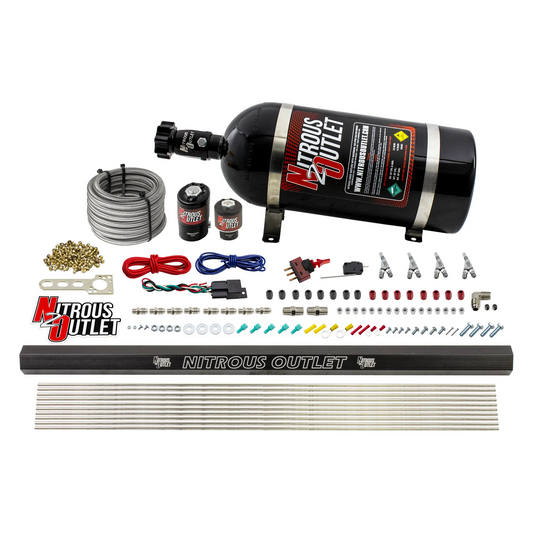 Nitrous Outlet 4 Cylinder Direct Port System - .122 Nitrous Solenoids/.177 Fuel Solenoids/Dual Passage Injection Rail/Annular Discharge Nozzles (Gas)(45-55 psi)(50-250HP)(12lb Bottle)