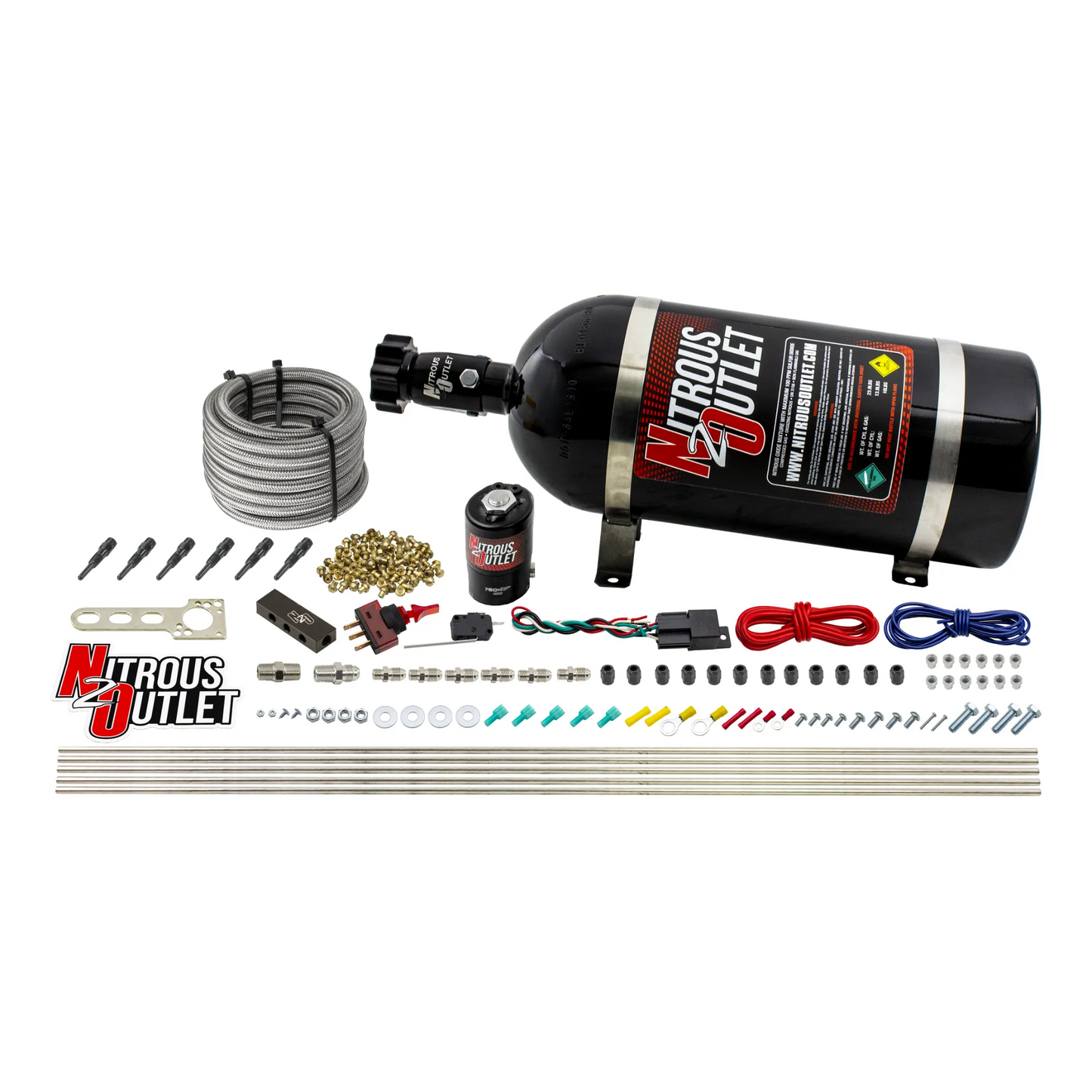 Nitrous Outlet Dry 6 Cylinder Direct Port System - .122 Nitrous Solenoid/Distribution Block/90 Degree Nozzles (75-375HP)(No Bottle)