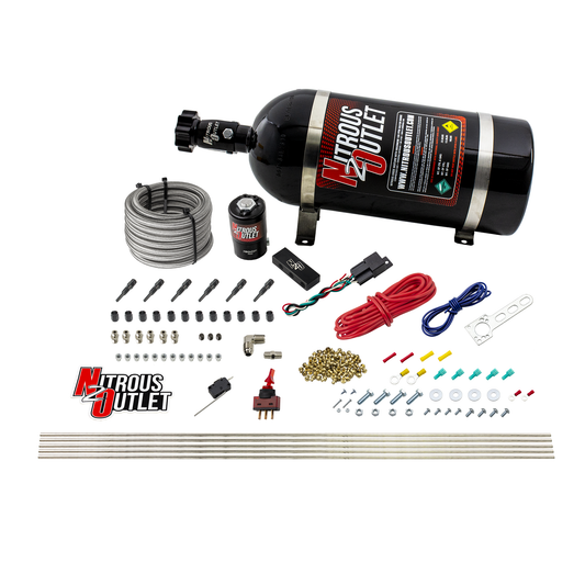 Nitrous Outlet Dry 6 Cylinder Direct Port System -.122 Nitrous Solenoid/Injection Rail/SBT Discharge Nozzles (75-375HP)(15lb Bottle)