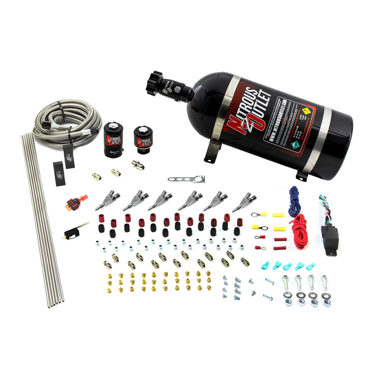 Nitrous Outlet 6 Cylinder Direct Port System - .122 Nitrous Solenoid/.177 Fuel Solenoid/Distribution Blocks/Annular Degree Discharge Nozzles (Alcohol)(5-7-10 psi)(75-375HP)(No Bottle)