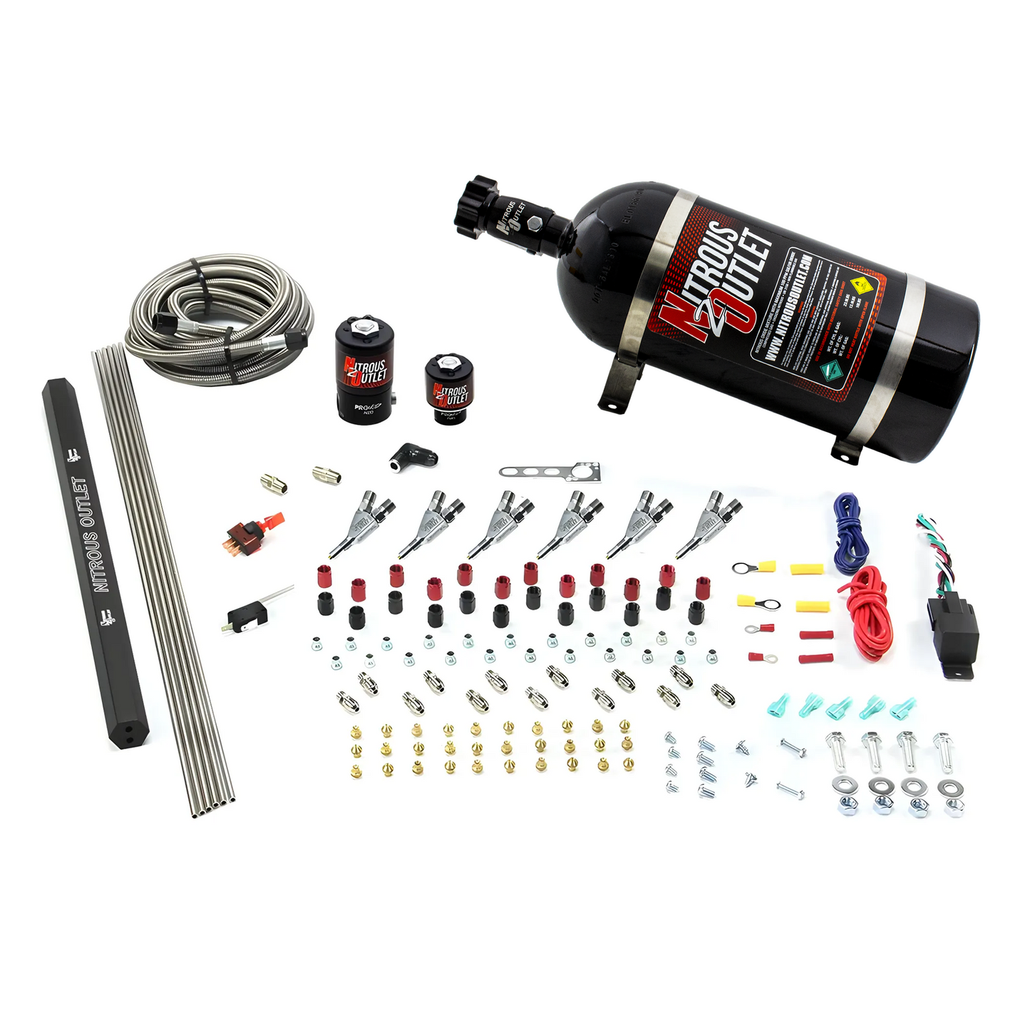 Nitrous Outlet 6 Cylinder Direct Port System - .122 Nitrous Solenoids/.177 Fuel Solenoids/Dual Passage Injection Rail/Annular Discharge Nozzles (Gas)(45-55 psi)(75-375HP)(No Bottle)