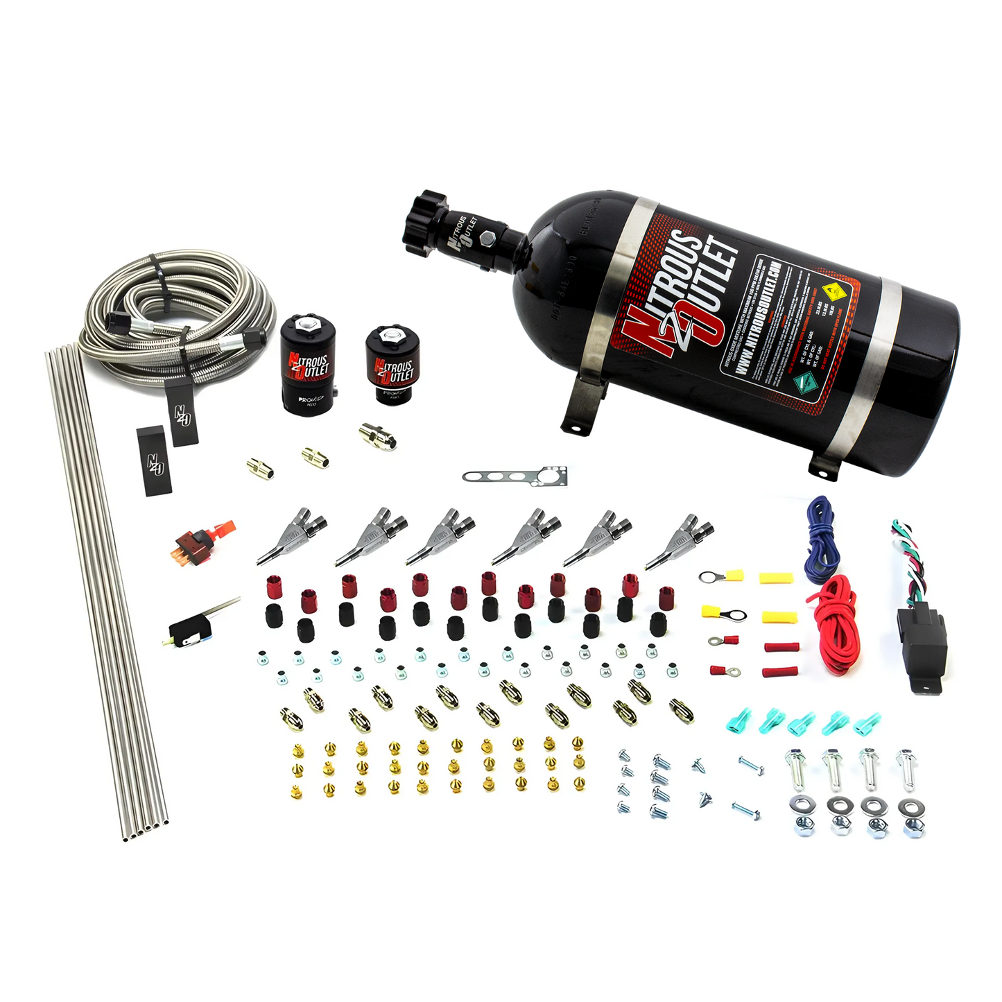 Nitrous Outlet 6 Cylinder Direct Port System - .122 Nitrous Solenoid/.177 Fuel Solenoid/Distribution Blocks/Annular Degree Discharge Nozzles (E85)(45-55 psi)(No Bottle)