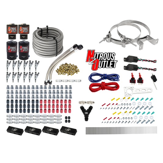 Nitrous Outlet 6 Cylinder Dual Stage Direct Port System - Two .122 Nitrous Solenoids/Two .177 Fuel Solenoids/Distribution Blocks/Annular Discharge Nozzles (E85)(45-55 psi)(75-375HP)(12lb Bottle)