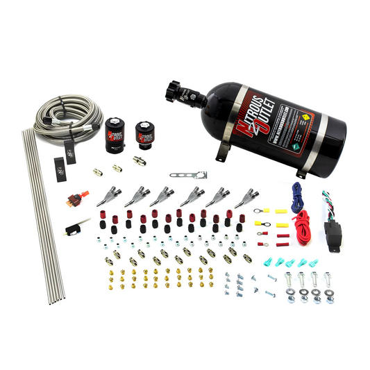 Nitrous Outlet 6 Cylinder Direct Port System - .122 Nitrous Solenoid/.177 Fuel Solenoid/Distribution Blocks/Annular Degree Discharge Nozzles (Gas)(45-55 psi)(12lb Bottle)