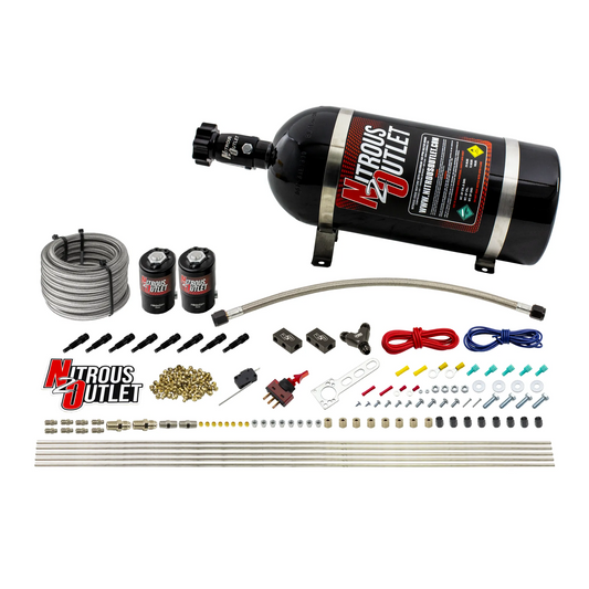 Nitrous Outlet Dry 8 Cylinder Direct Port System - Two .112 Nitrous Solenoids/Compact Distribution Blocks/Compression Fittings/SBT Discharge Nozzles (100-400HP)(No Bottle)
