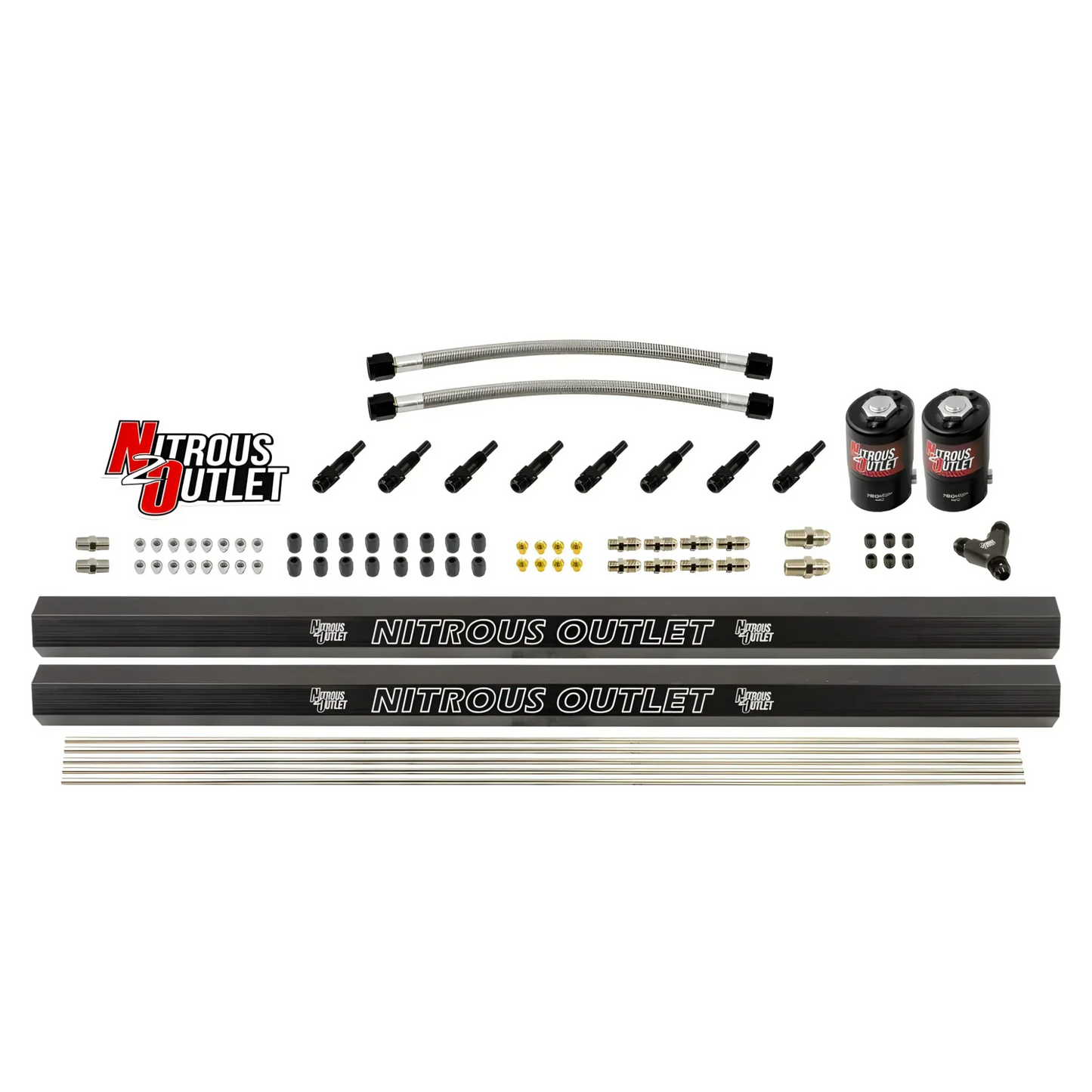 Nitrous Outlet Dry 8 Cylinder Solenoid Forward Direct Port Conversion Kit - Two .122 Nitrous Solenoid/Two Injection Rails/SBT Discharge Nozzles (Includes 200HP Jetting)