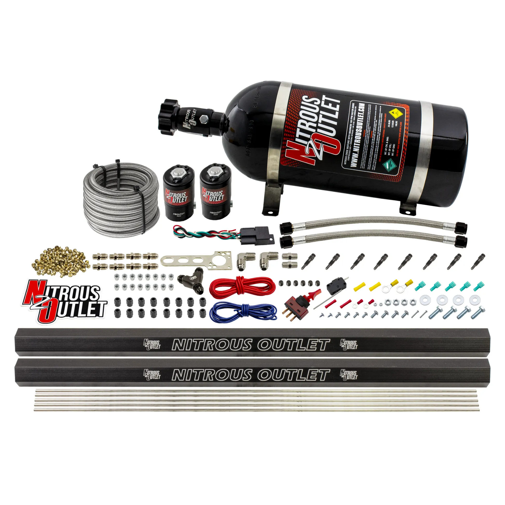 Nitrous Outlet Dry 8 Cylinder Direct Port System - Two .122 Nitrous Solenoids/Two Injection Rails/90 Degree Discharge Nozzles (100-400HP)(10lb Bottle)