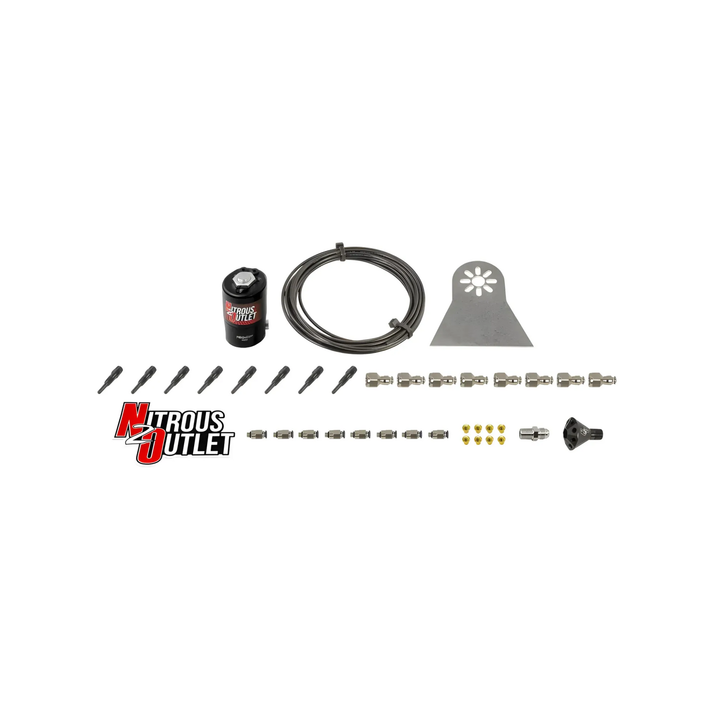Nitrous Outlet Dry 8 Cylinder Solenoids forward Direct Port Conversion Kit  - .112 Nitrous Solenoid/Nylon Hose/Showerhead Distribution Blocks/90 Degree Discharge Nozzles (Includes 200HP Jetting)