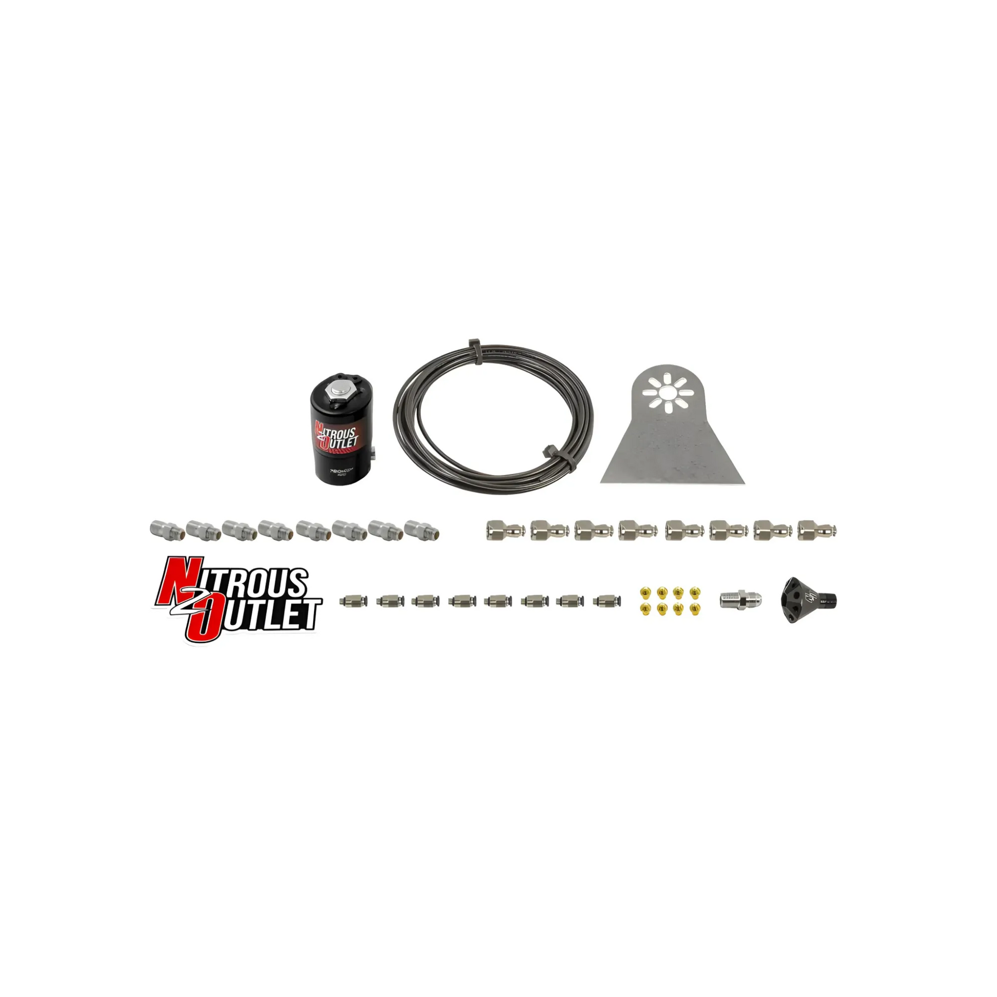Nitrous Outlet Dry 8 Cylinder Solenoids forward Direct Port Conversion Kit  - .112 Nitrous Solenoid/Nylon Hose/Showerhead Distribution Blocks/Plate Fittings (Includes 200HP Jetting)
