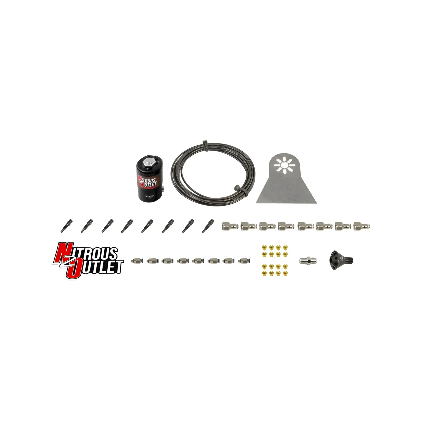 Nitrous Outlet Dry 8 Cylinder Solenoids forward Direct Port Conversion Kit  - .112 Nitrous Solenoid/Nylon Hose/Showerhead Distribution Blocks/Straight Discharge Nozzles (Includes 200HP Jetting)