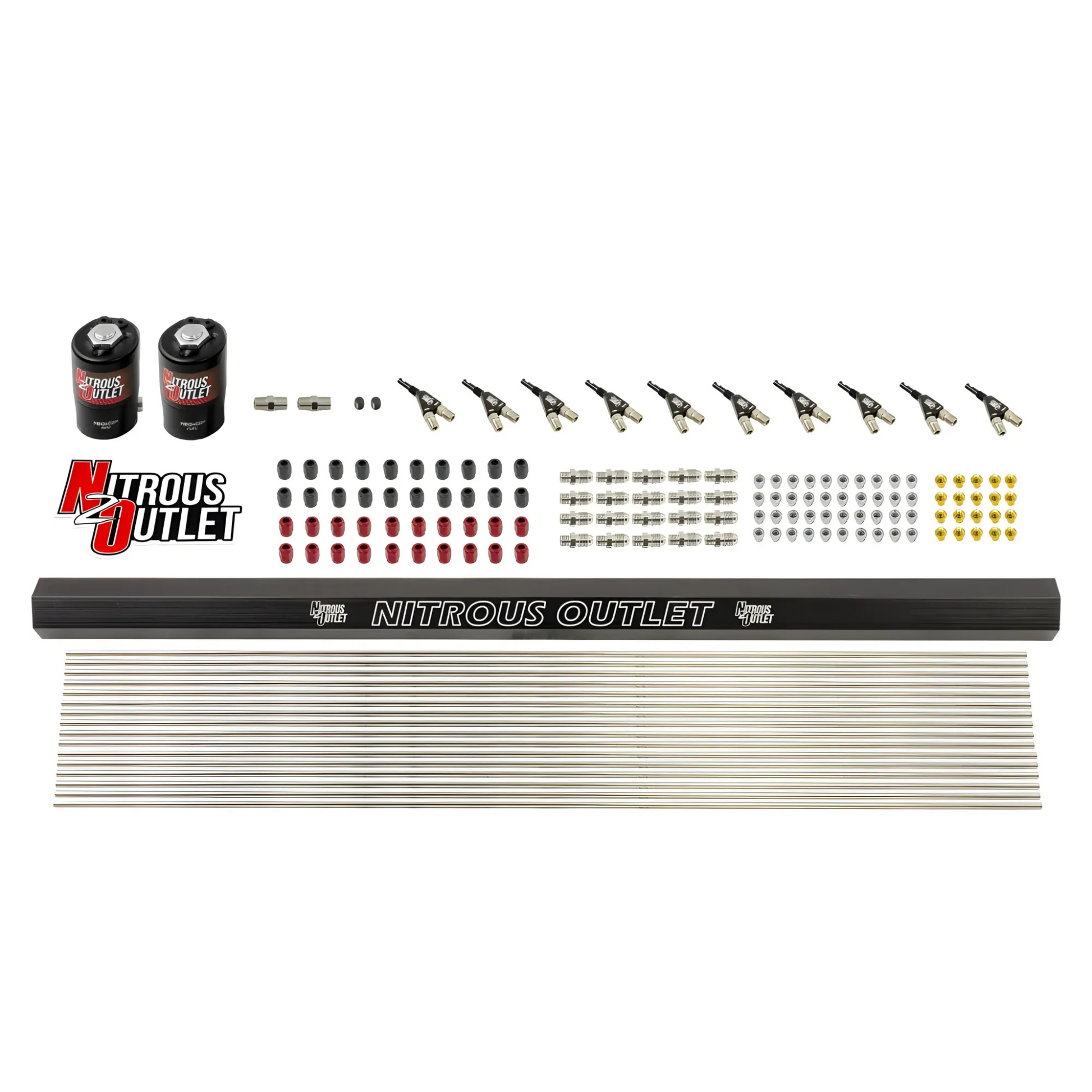 Nitrous Outlet 10 Cylinder Solenoids Forward Direct Port Conversion Kit - .122 Nitrous Solenoid/.310 Fuel Solenoid/Injection Rail/90 Degree Discharge Nozzles (Includes 175HP Jetting - Gas/7 psi)