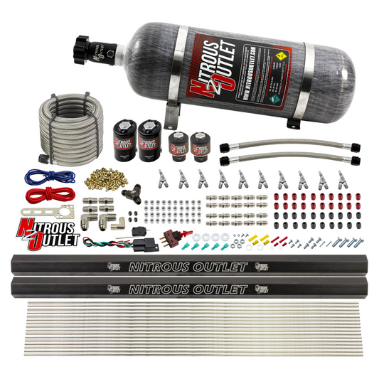 Nitrous Outlet 10 Cylinder Direct Port System - Two .122 Nitrous Solenoid/Two .177 Fuel Solenoid/Two Dual Passage Injection Rail/Annular Discharge Nozzles (E85)(5-7-10 psi)(125-375HP)(No Bottle)