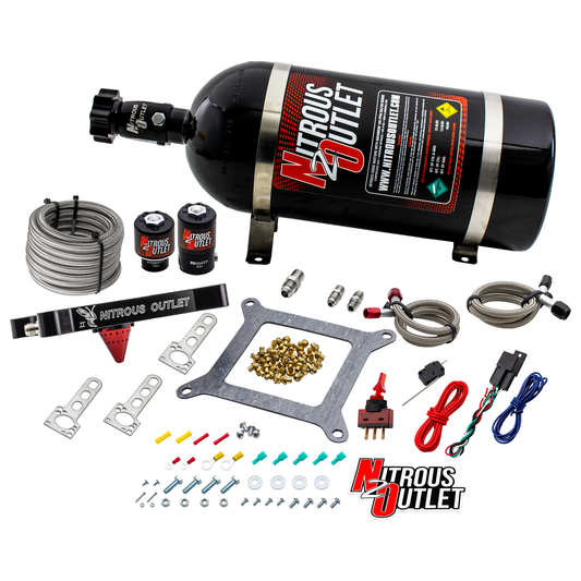 Nitrous Outlet 4150 Stinger 2 System - Braided Hoses/.122 Nitrous Solenoid/.177 Fuel Solenoid/Universal Solenoid Brackets - (Gas/E85)(5-55 psi)(50-500 HP)(15lb Bottle)