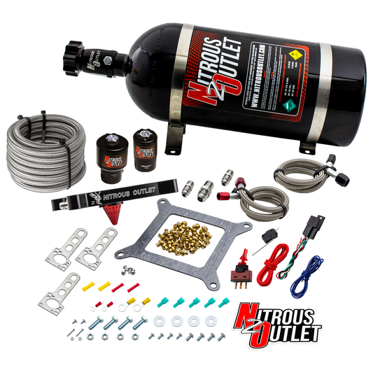 Nitrous Outlet 4150 Stinger 2 Race System - Braided Hoses/.178 Trashcan Nitrous Solenoid/.310 Fuel Solenoid/Universal Solenoid Brackets - (Gas/E85)(5-55 psi)(50-600 HP)(15lb Bottle)