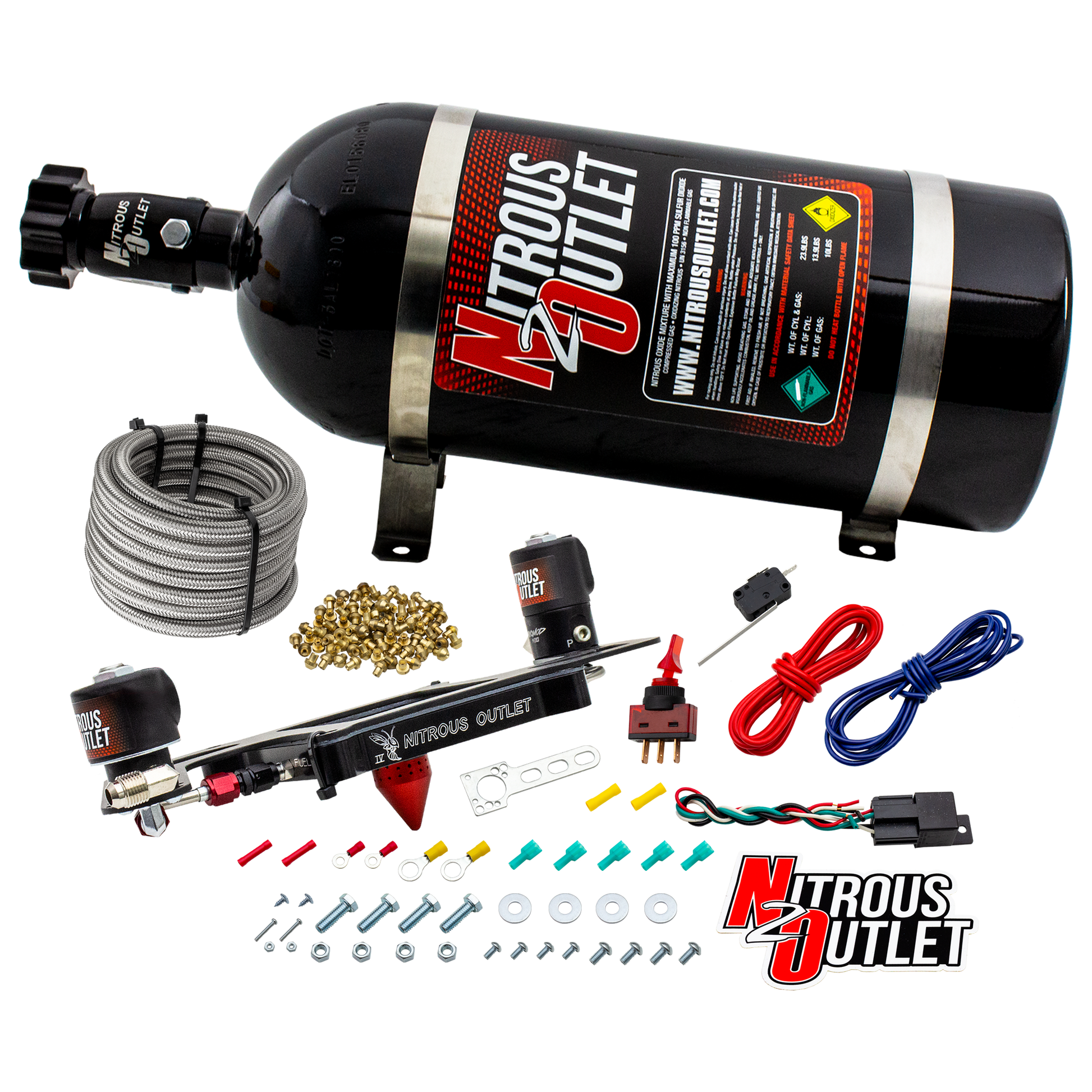 Nitrous Outlet 4150 Stinger 4 System - Hard-line/.122 Nitrous Solenoid/.177 Fuel Solenoid/Boomerang Solenoid Bracket - (Gas/E85)(5-55 psi)(50-500 HP)(No Bottle)