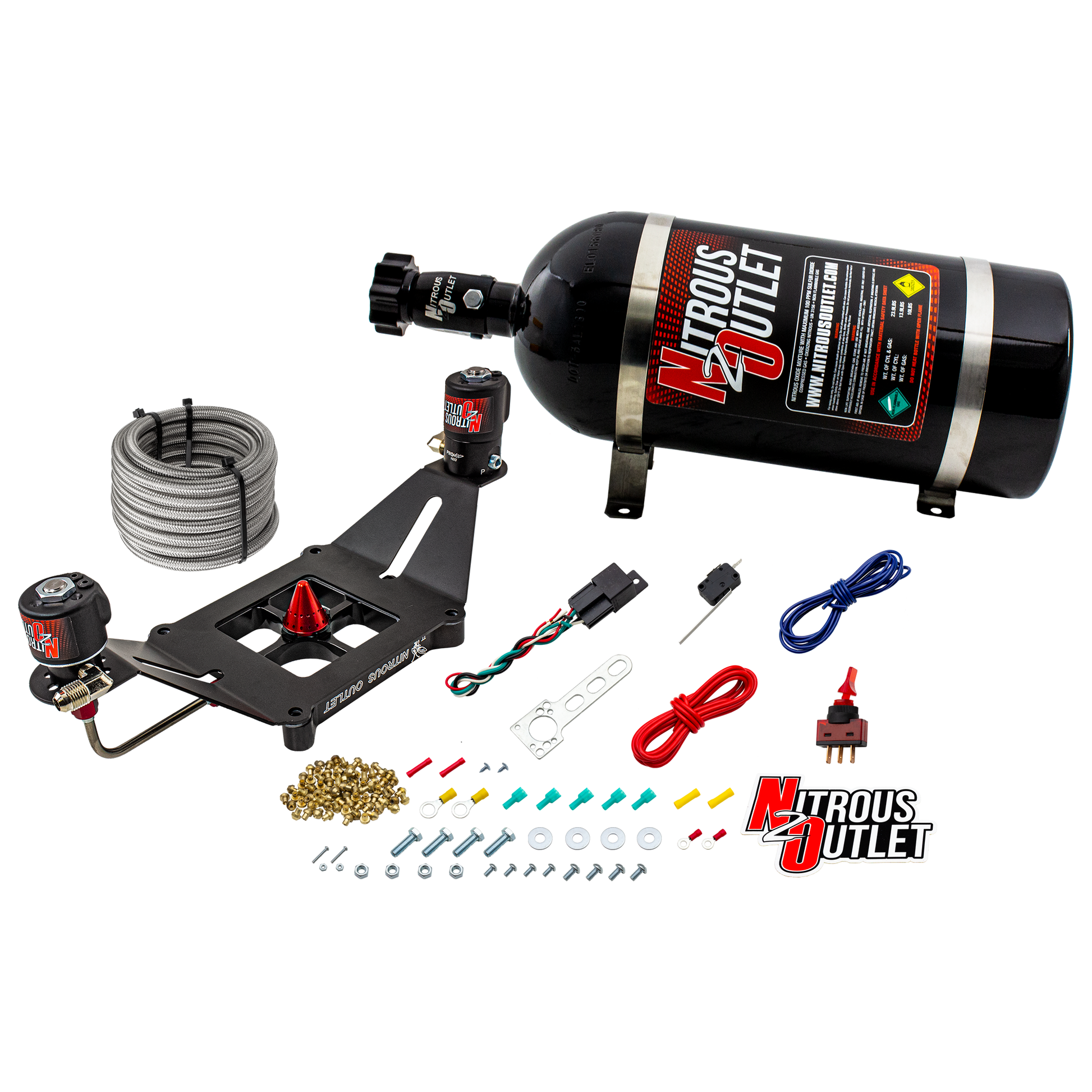 Nitrous Outlet 4150 Stinger 2 System - Hard-line/.122 Nitrous Solenoid/.177 Fuel Solenoid/Deep Break Solenoid Bracket/Solenoids Mount Upside Down - (Gas/E85)(5-55 psi)(50-500 HP)(15lb Bottle)