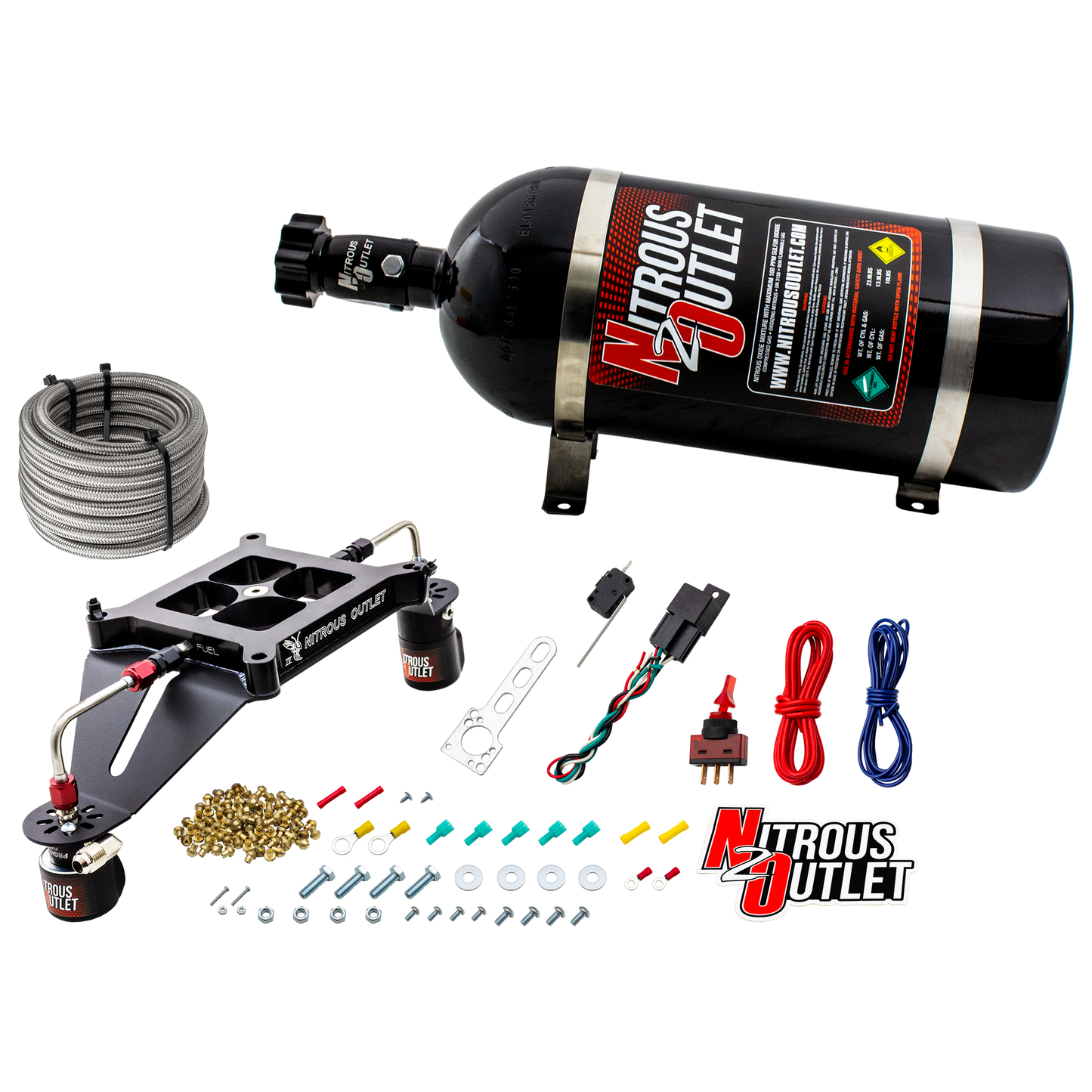 Nitrous Outlet 4150 Stinger 4 System - Hard-line/.122 Nitrous Solenoid/.177 Fuel Solenoid/Deep Break Solenoid Bracket/Solenoids Mount Upside Down - (Gas/E85)(5-55 psi)(50-500 HP)(15lb Bottle)