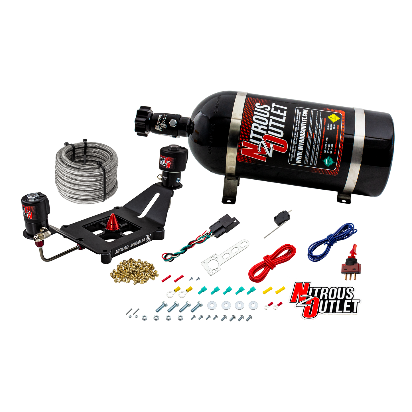 Nitrous Outlet 4150 Stinger 2 Race System - Hard-line/.178 Trashcan Nitrous Solenoid/.310 Fuel Solenoid/Deep Break Solenoid Bracket/Solenoids Mount Upside Down - (Gas/E85)(5-55 psi)(50-600 HP)(12lb Bottle)