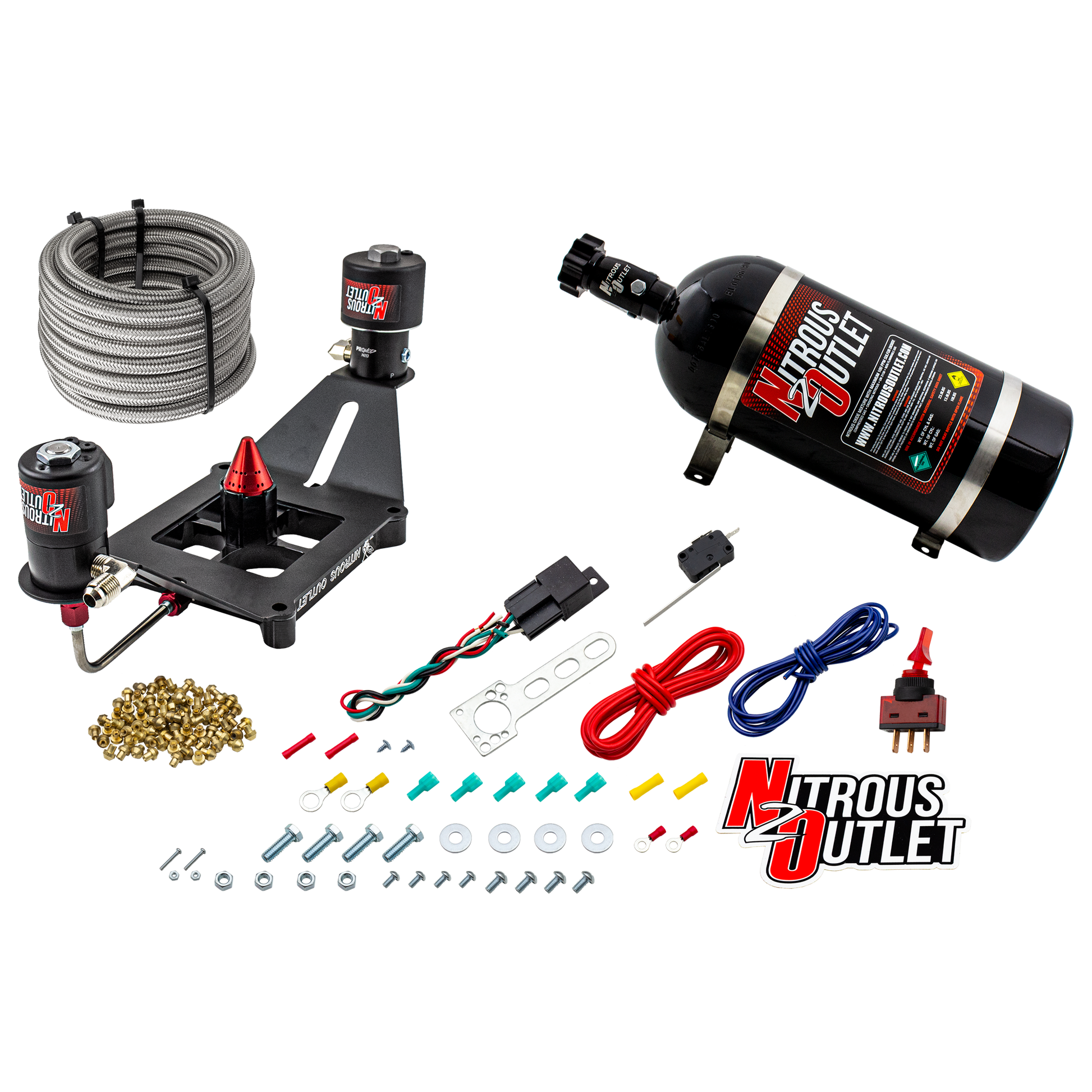 Nitrous Outlet 4150 Stinger 3 Race System - Hard-line/.178 Trashcan Nitrous Solenoid/.310 Fuel Solenoid/Deep Break Solenoid Bracket/Solenoids Mount Upside Down - (Gas/E85)(5-55 psi)(50-600 HP)(12lb Bottle)