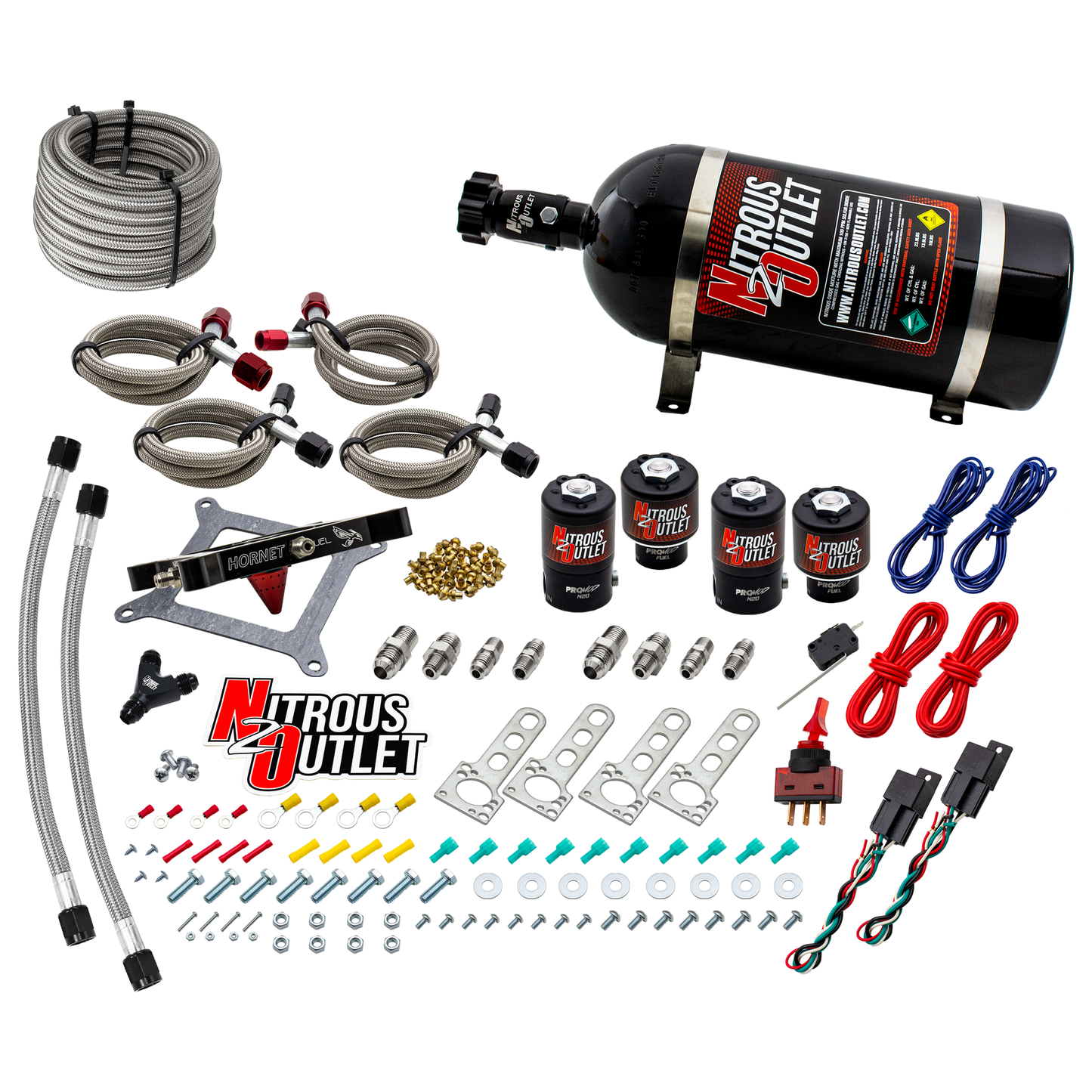 Nitrous Outlet 4150  Hornet 2 Dual Stage System - Two .122 Nitrous Solenoids/Two .177 Fuel Solenoids/Universal Solenoid Brackets - (Gas/E85)(5-55 psi)(50-500 HP Per Stage)(No Bottle)