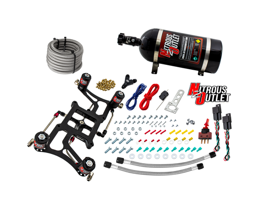 Nitrous Outlet 4150 Hornet 3 Dual Stage System - Hard-line/Two .122 Nitrous Solenoids/Two .177 Fuel Solenoids/Four Solenoid Boomerang Bracket - (Gas/E85)(5-55 psi)(50-500 HP Per Stage)(15lb Bottle)