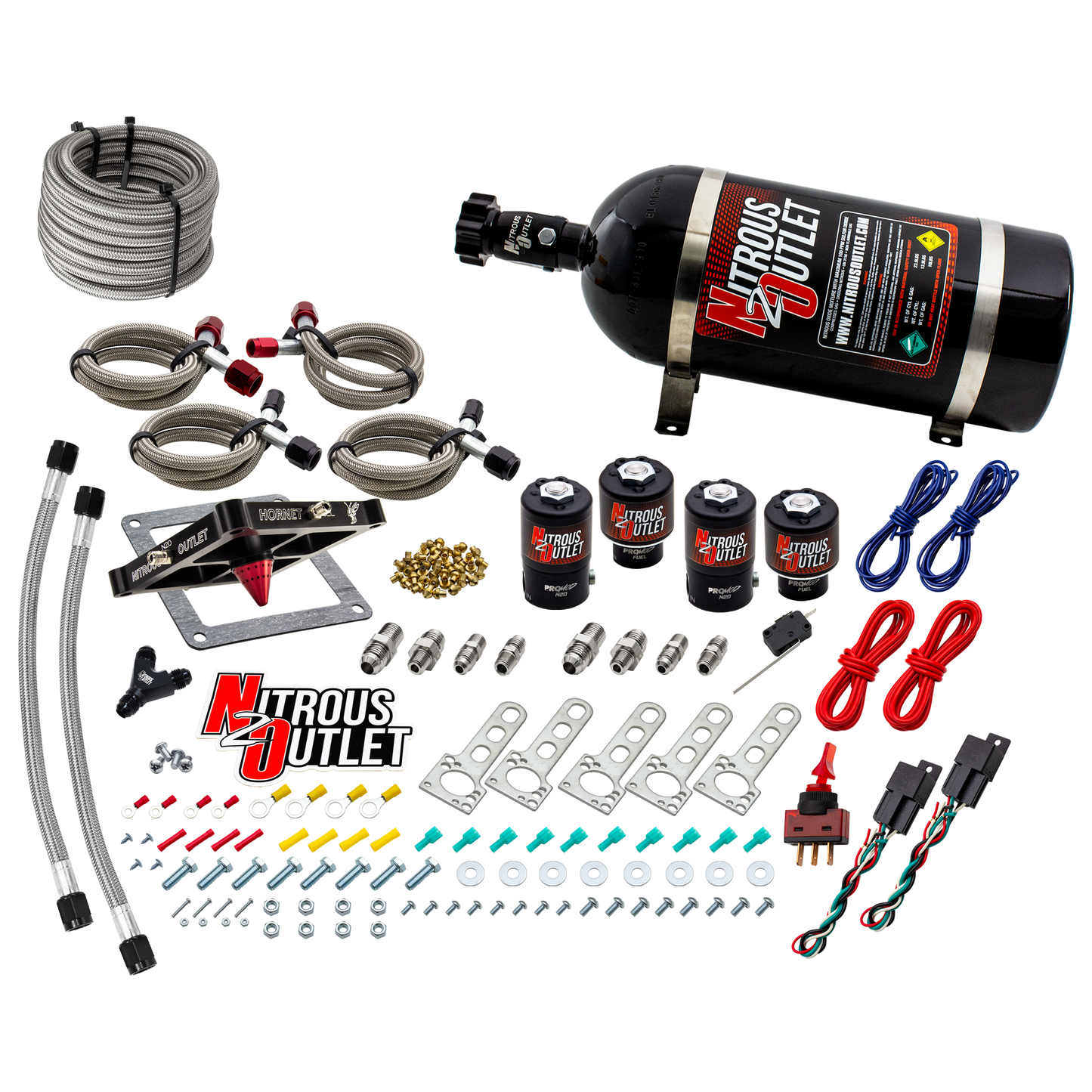 Nitrous Outlet 4500  Hornet 2 Dual Stage System - Two .122 Nitrous Solenoids/Two .177 Fuel Solenoids/Universal Solenoid Brackets - (Gas/E85)(5-55 psi)(50-500 HP Per Stage)(No Bottle)