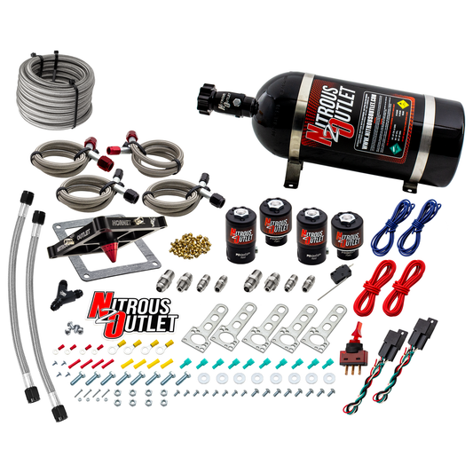 Nitrous Outlet 4500  Hornet 2 Dual Stage System - Two .122 Nitrous Solenoids/Two .177 Fuel Solenoids/Universal Solenoid Brackets - (Gas/E85)(5-55 psi)(50-500 HP Per Stage)(15lb Bottle)
