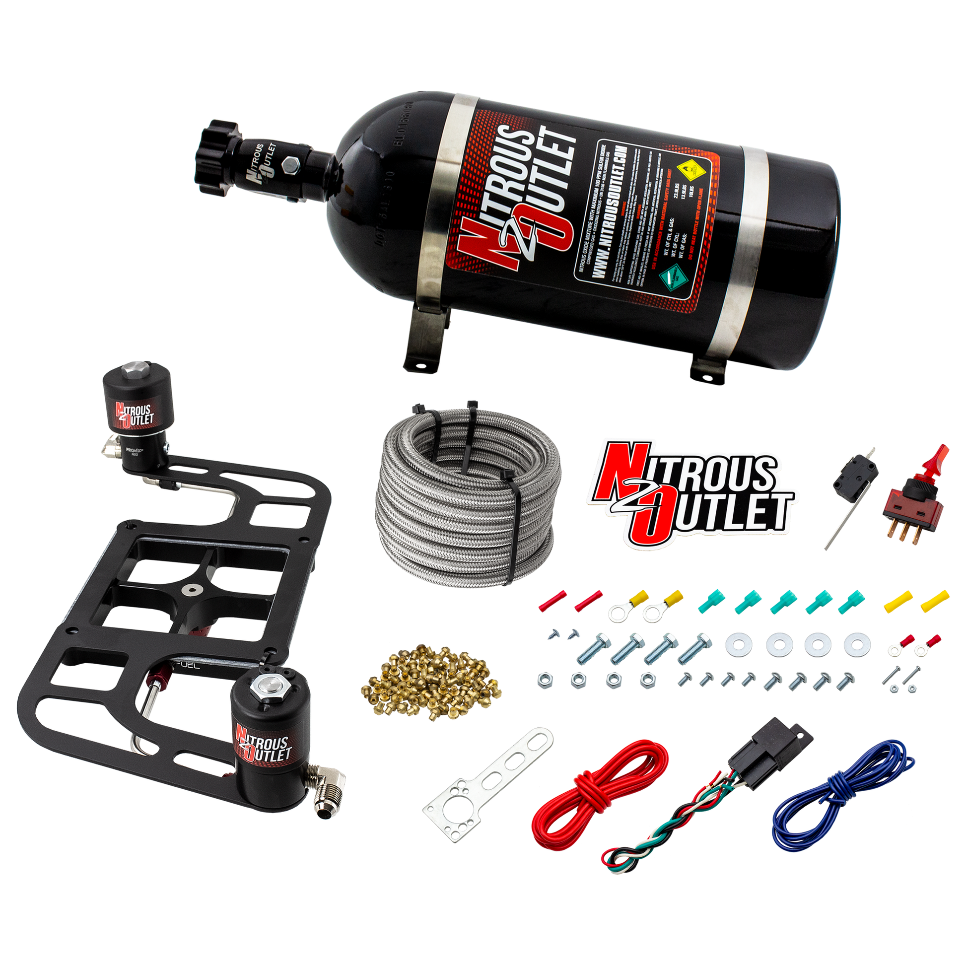 Nitrous Outlet 4500 Stinger 2 System - Hard-line/.122 Nitrous Solenoid/.177 Fuel Solenoid/Boomerang Solenoid Bracket - (Gas/E85)(5-55 psi)(50-500 HP)(No Bottle)