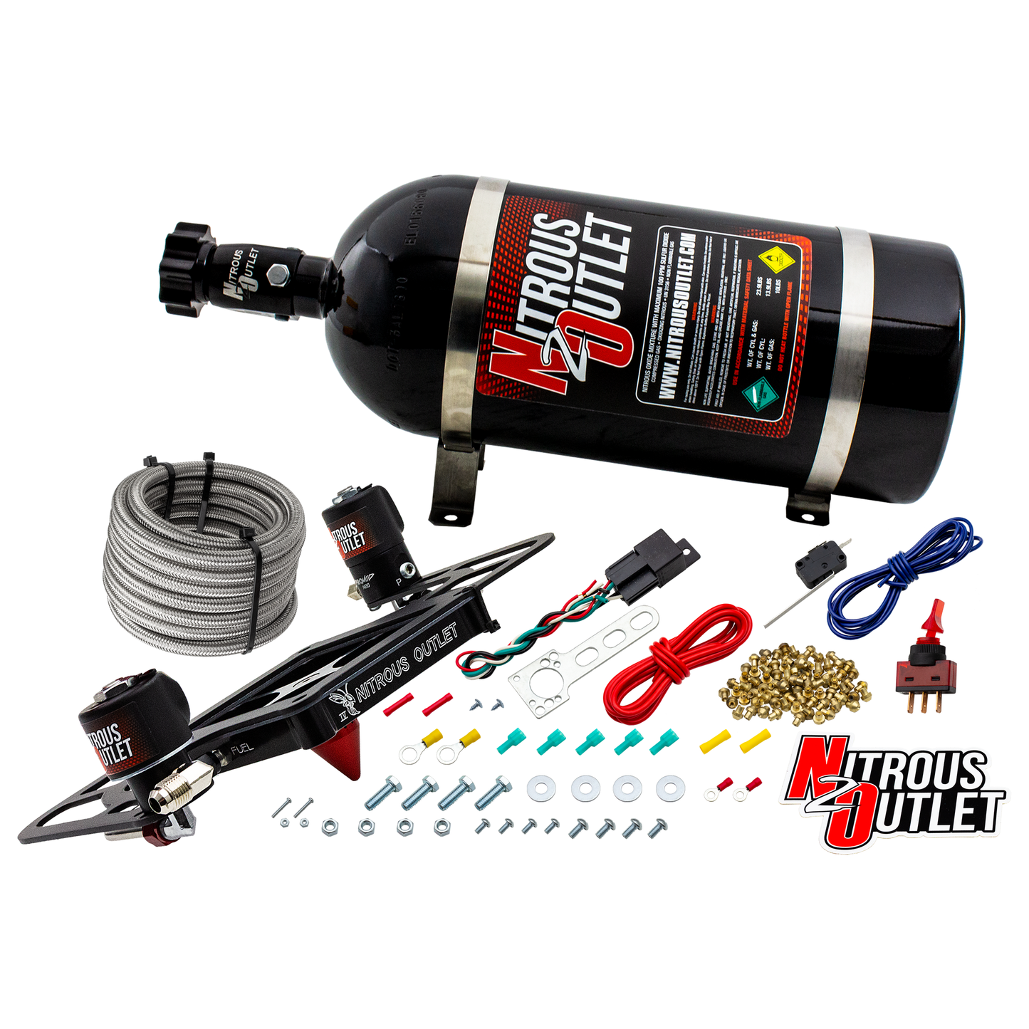 Nitrous Outlet 4500 Stinger 4 System - Hard-line/.122 Nitrous Solenoid/.177 Fuel Solenoid/Boomerang Solenoid Bracket - (Gas/E85)(5-55 psi)(50-500 HP)(No Bottle)