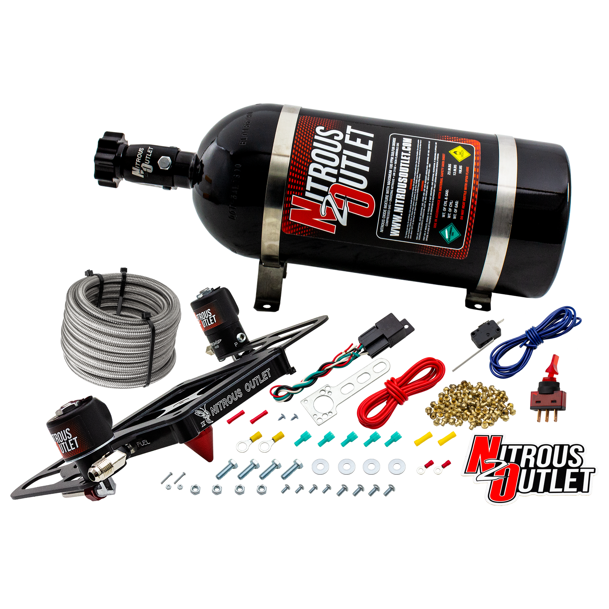 Nitrous Outlet 4500 Stinger 4 System - Hard-line/.122 Nitrous Solenoid/.177 Fuel Solenoid/Boomerang Solenoid Bracket - (Gas/E85)(5-55 psi)(50-500 HP)(No Bottle)