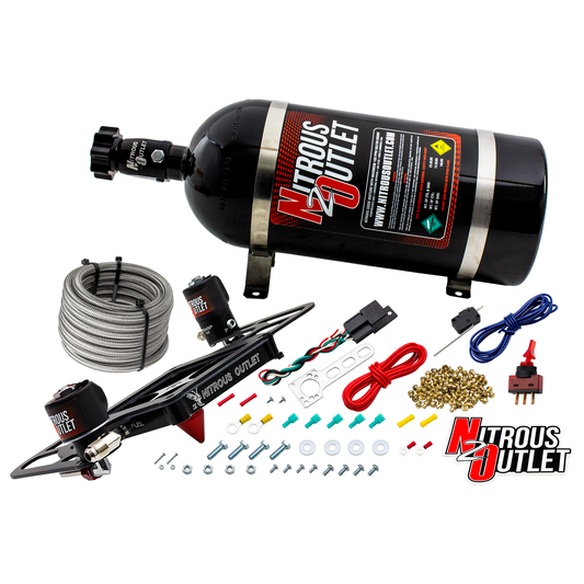 Nitrous Outlet 4500 Stinger 4 System - Hard-line/.122 Nitrous Solenoid/.177 Fuel Solenoid/Boomerang Solenoid Bracket - (Gas/E85)(5-55 psi)(50-500 HP)(15lb Bottle)