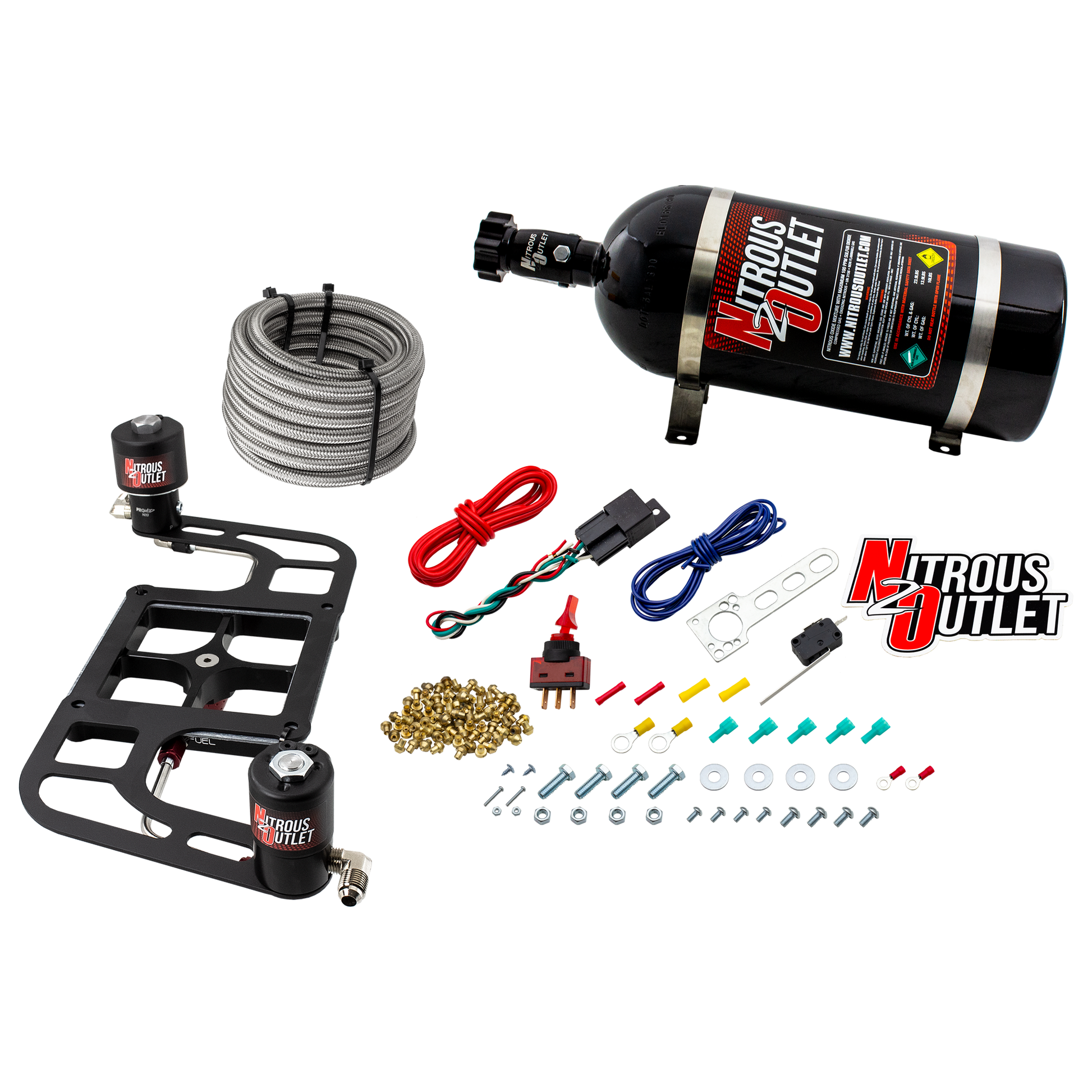 Nitrous Outlet 4500 Stinger 2 Race System - Hard-line/.178 Trashcan Nitrous Solenoid/.310 Fuel Solenoid/Boomerang Solenoid Bracket - (Gas/E85)(5-55 psi)(50-600 HP)(12lb Bottle)