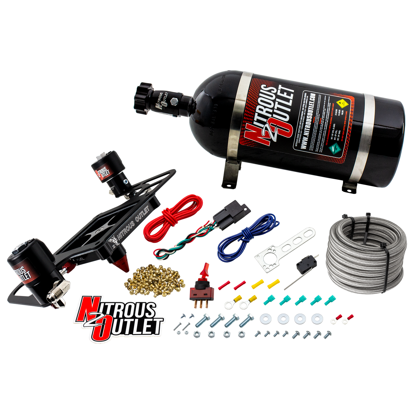 Nitrous Outlet 4500 Stinger 3 Race System - Hard-line/.178 Trashcan Nitrous Solenoid/.310 Fuel Solenoid/Boomerang Solenoid Bracket - (Gas/E85)(5-55 psi)(50-600 HP)(15lb Bottle)