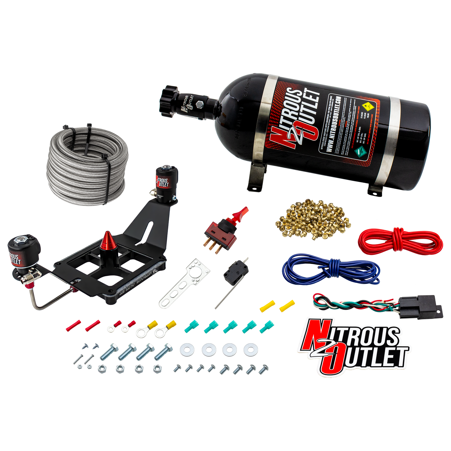 Nitrous Outlet 4500 Stinger 3 System - Hard-line/.122 Nitrous Solenoid/.177 Fuel Solenoid/Deep Break Solenoid Bracket/Solenoids Mount Upside Down - (Gas/E85)(5-55 psi)(50-500 HP)(No Bottle)
