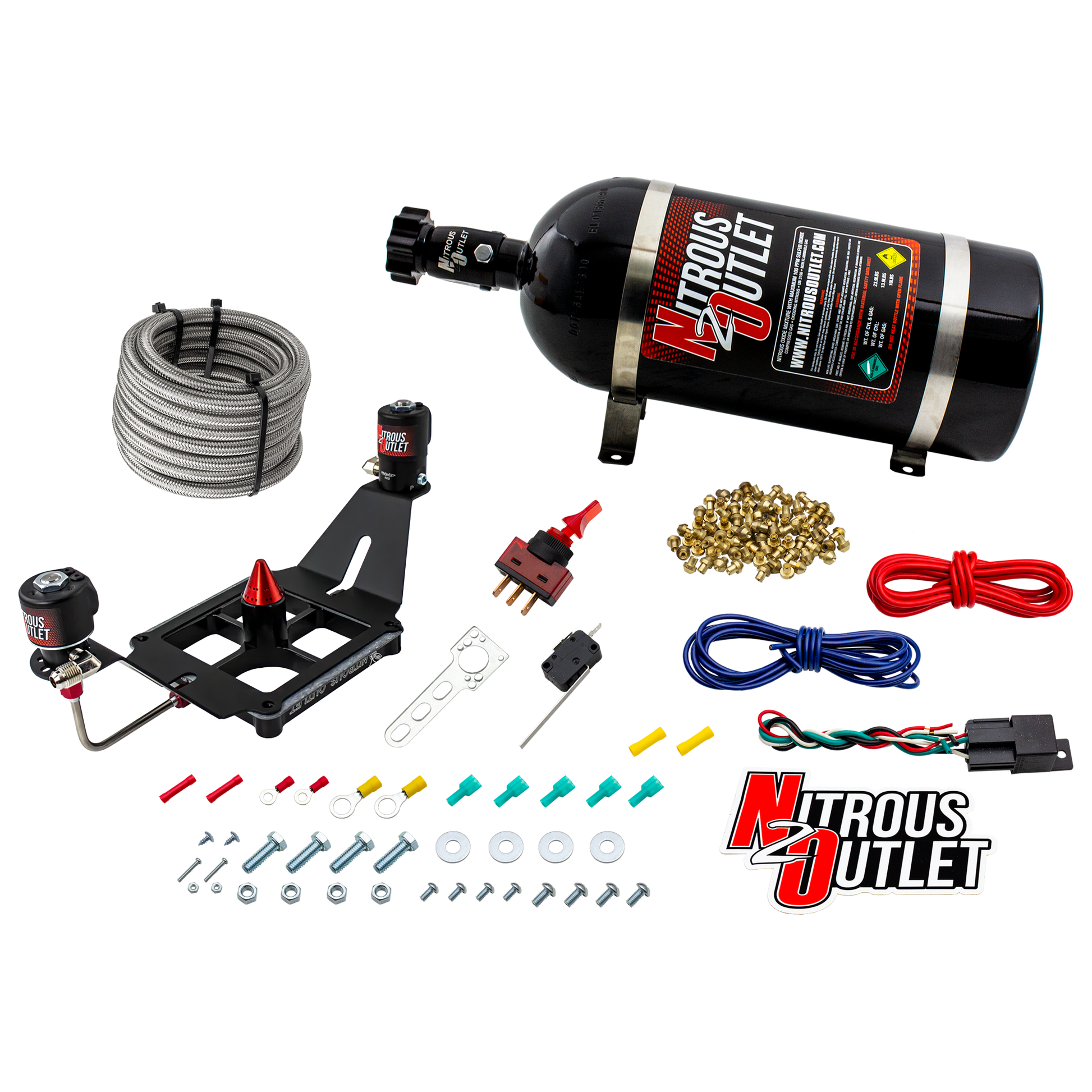 Nitrous Outlet 4500 Stinger 3 System - Hard-line/.122 Nitrous Solenoid/.177 Fuel Solenoid/Deep Break Solenoid Bracket/Solenoids Mount Upside Down - (Gas/E85)(5-55 psi)(50-500 HP)(12lb Bottle)