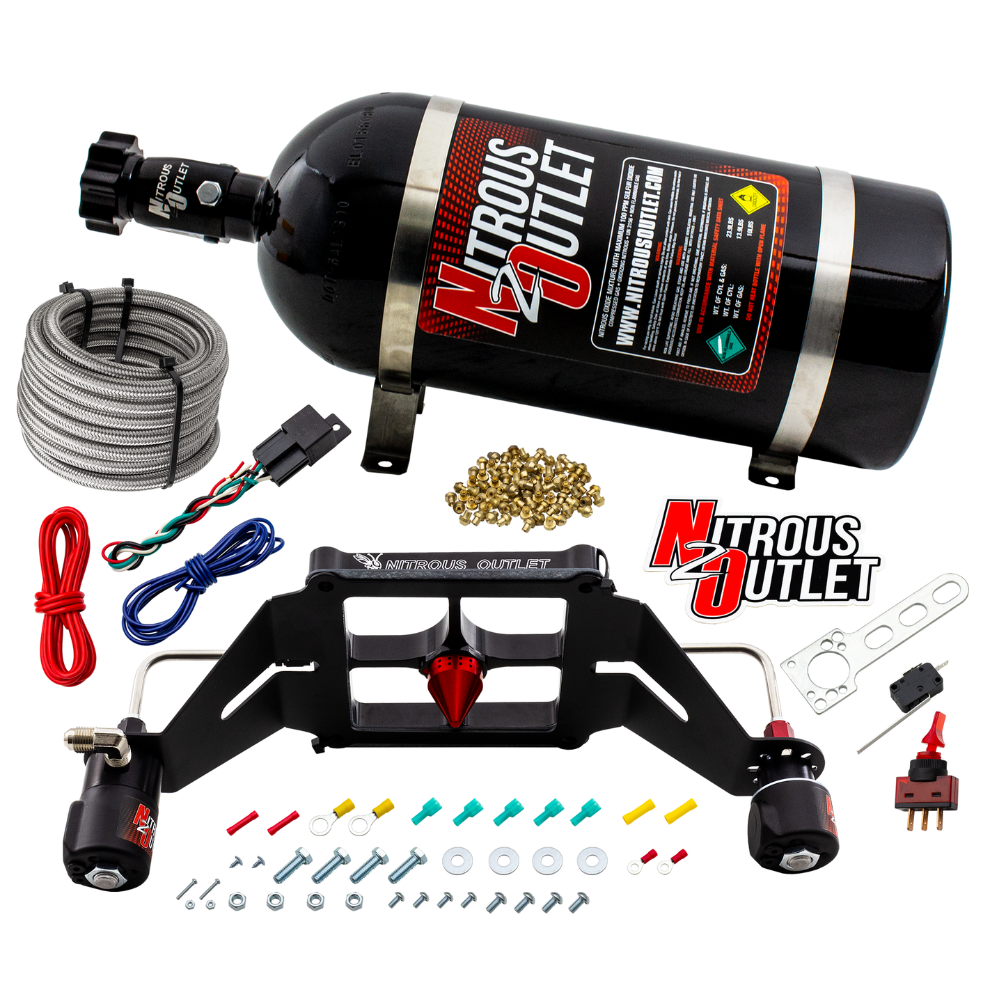 Nitrous Outlet 4500 Stinger 4 System - Hard-line/.122 Nitrous Solenoid/.177 Fuel Solenoid/Deep Break Solenoid Bracket/Solenoids Mount Upside Down - (Gas/E85)(5-55 psi)(50-500 HP)(No Bottle)