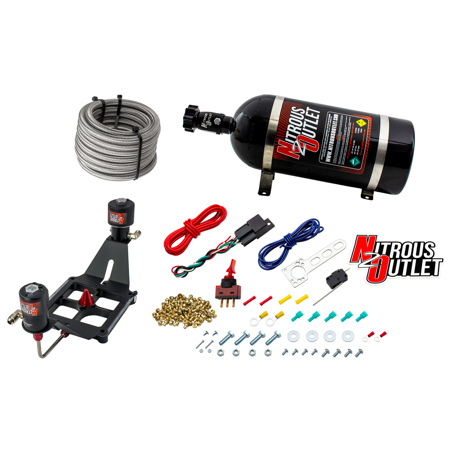 Nitrous Outlet 4500 Stinger 2 Race System - Hard-line/.178 Trashcan Nitrous Solenoid/.310 Fuel Solenoid/Deep Break Solenoid Bracket/Solenoids Mount Upside Down - (Gas/E85)(5-55 psi)(50-600 HP)(12lb Bottle)