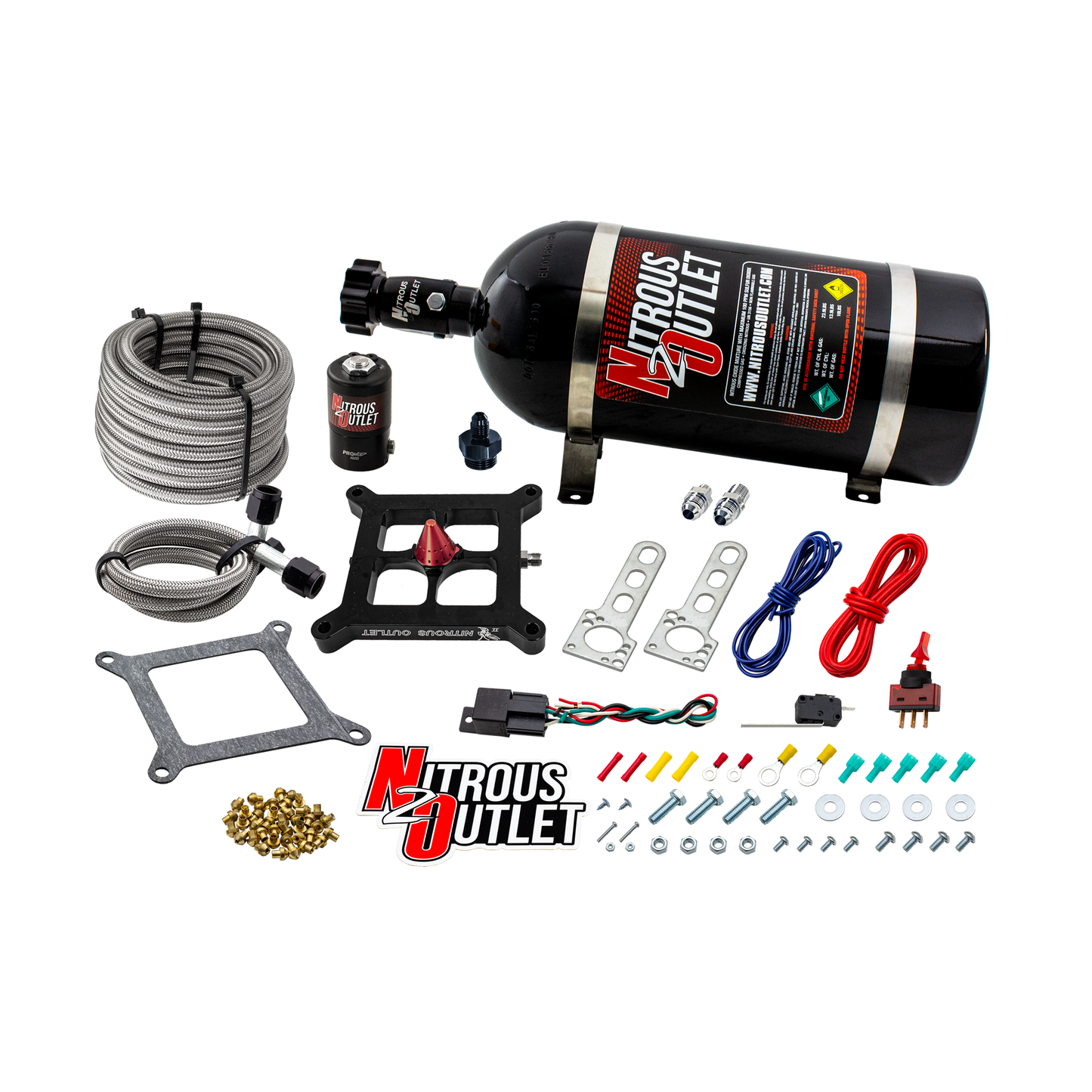 Nitrous Outlet 4150 Stinger 2 Dry System - Braided Hoses/.122 Nitrous Solenoid/Universal Solenoid Bracket - (50-500 HP)(10lb Bottle)