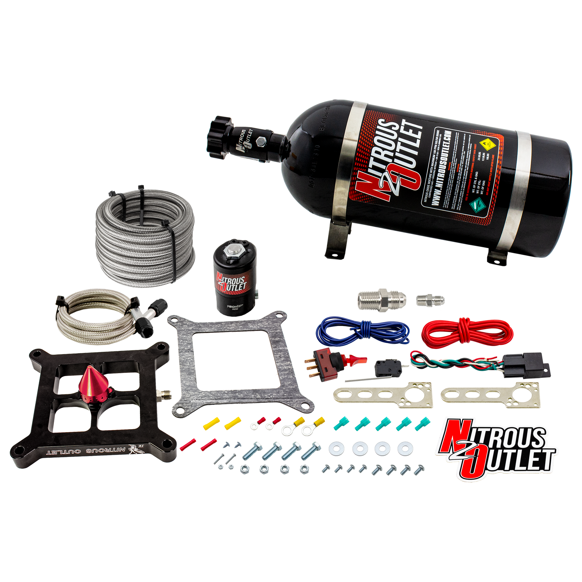 Nitrous Outlet 4150 Stinger 4 Dry System - Braided Hoses/.122 Nitrous Solenoid/Universal Solenoid Bracket - (50-500 HP)(No Bottle)