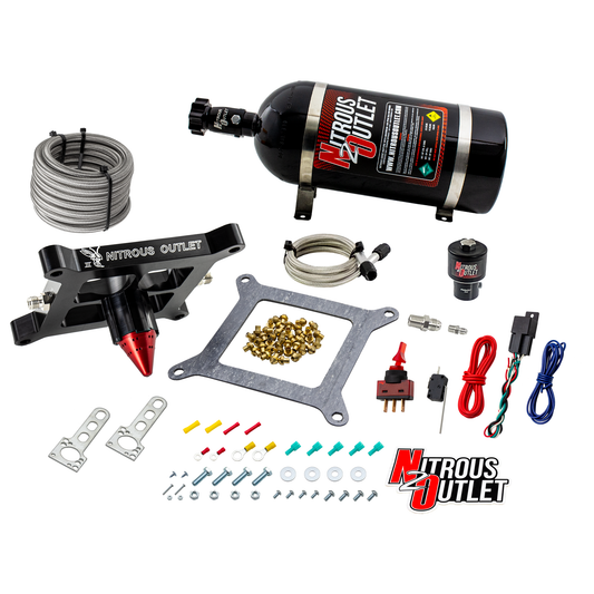 Nitrous Outlet 4150 Stinger 3 Dry Race System - Braided Hoses/.178 Trashcan Nitrous Solenoid/Universal Solenoid Bracket - (50-600 HP)(12lb Bottle)