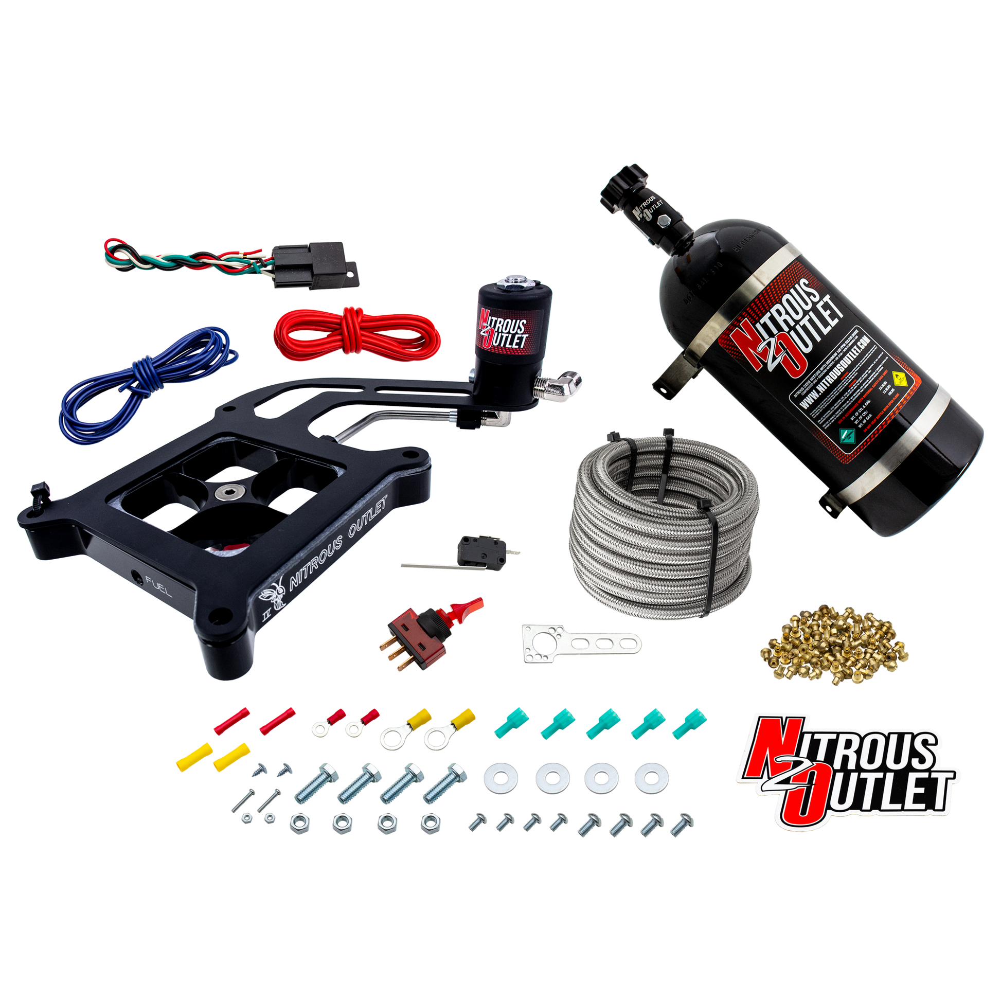 Nitrous Outlet 4150 Stinger 4 Dry System - Hard-line/.122 Nitrous Solenoid/Boomerang Solenoid Bracket - (50-500 HP)(12lb Bottle)