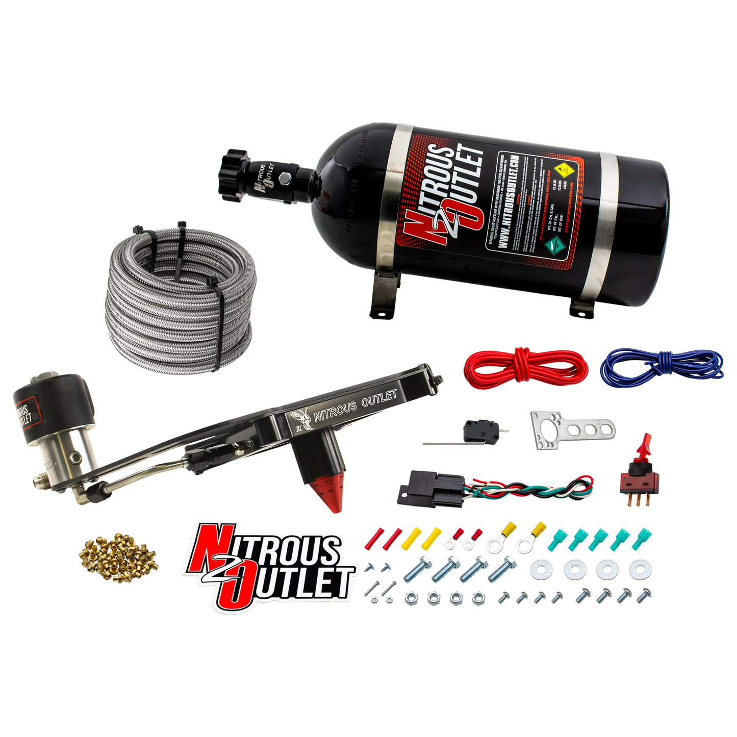 Nitrous Outlet 4150 Stinger 3 Dry Race System - Hard-line/.178 Trashcan Nitrous Solenoid/Boomerang Solenoid Bracket - (50-600 HP)(12lb Bottle)