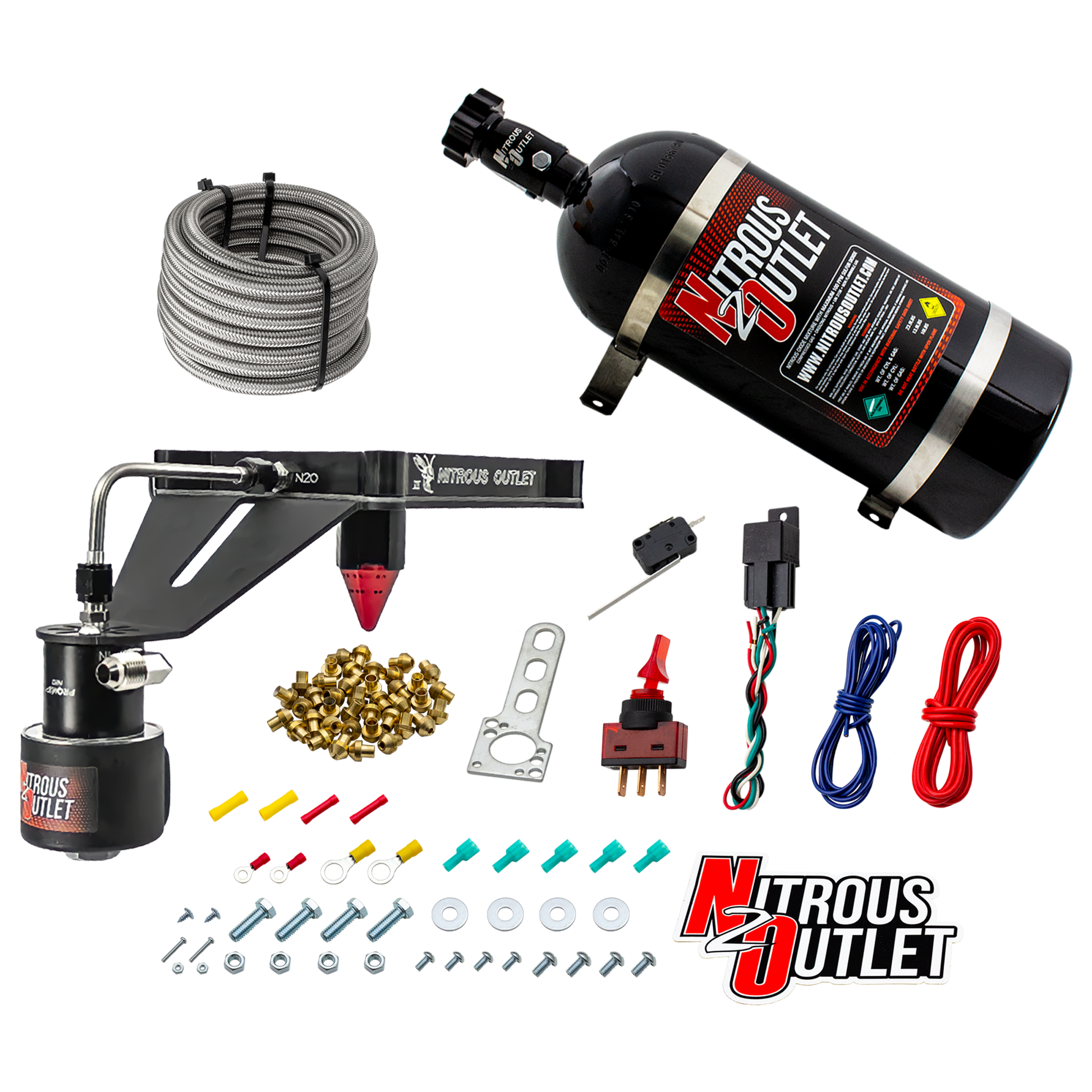 Nitrous Outlet 4150 Stinger 3 Dry Race System - Hard-line/.178 Trashcan Solenoid Nitrous Solenoid/Deep Break Solenoid Bracket/Solenoids Mount Upside Down - (50-600 HP)(No Bottle)